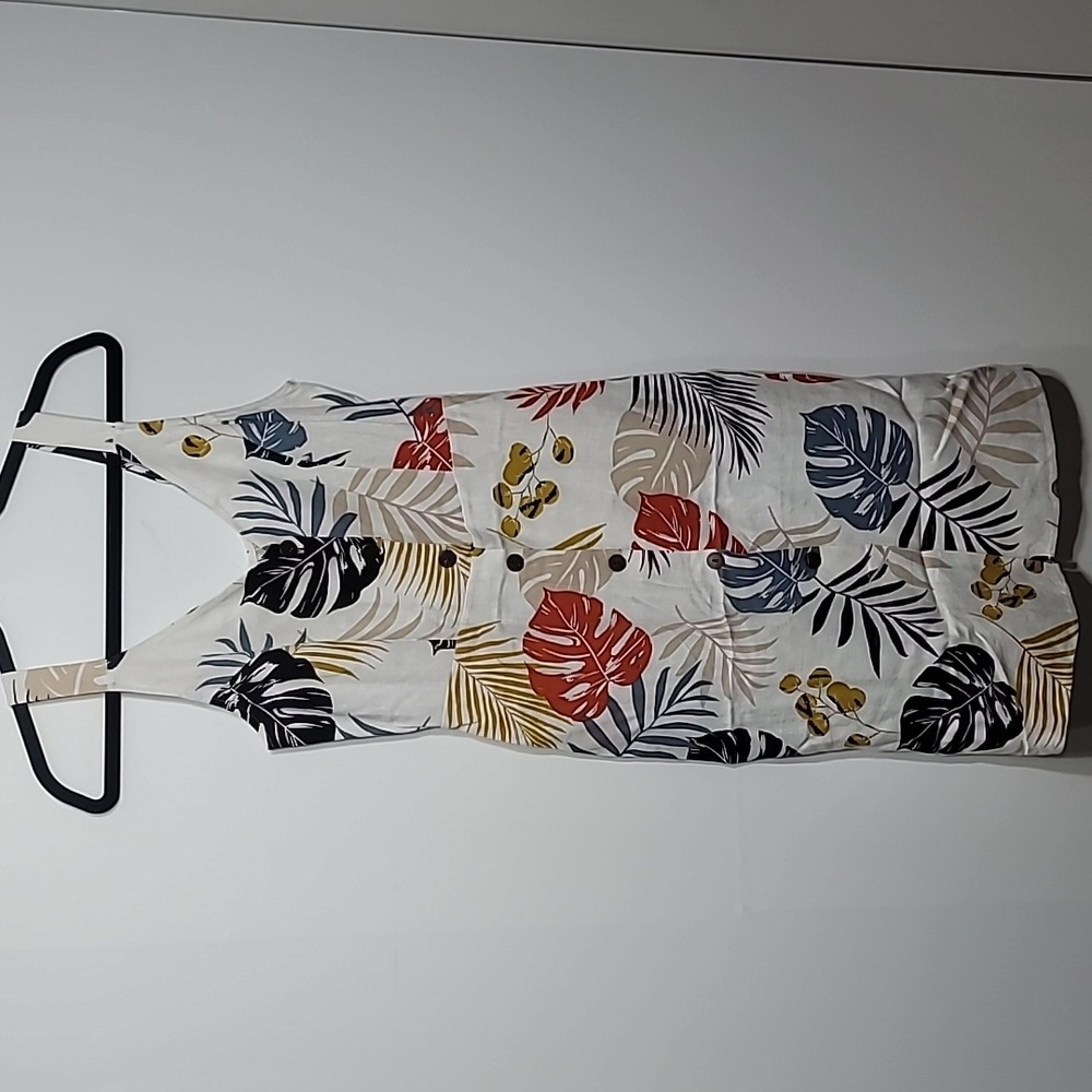 Monteau Multicolor Leaf Print Women's Linen Dress
